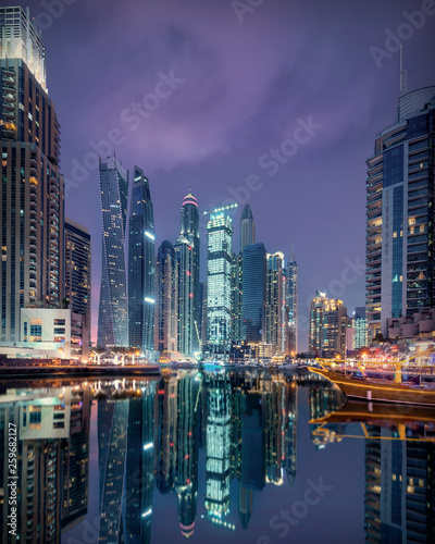 Skyline of Dubai Marina with modern diversity in architecture styles