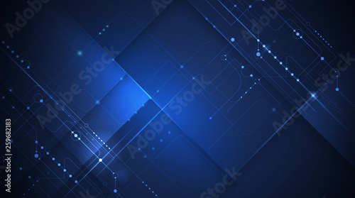 Vector motherboard or circuit board on blue background. Illustration computer hardware, integrated circuit system design. Abstract hi-tech futuristic, digital engineering, science technology concept