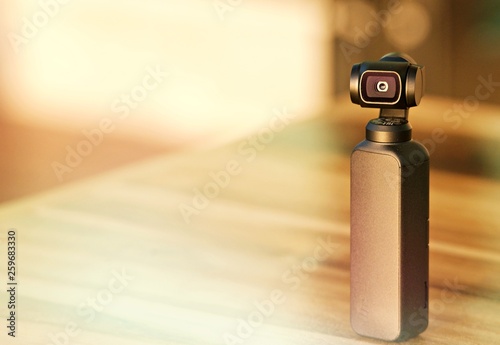 Nakhonratchasrima, Thailand - MARCH 11, 2019: DJI Osmo Pocket Camera close up. Osmo pocket is the smallest 3-axis stabilized handheld camera.
