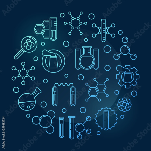 Vector Chemical Industry blue modern round outline illustration on dark background