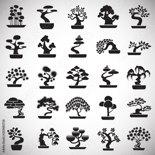 Bonsai icons set on white background for graphic and web design. Simple vector sign. Internet concept symbol for website button or mobile app.