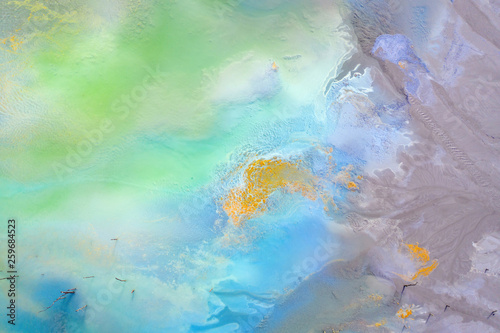 Aerial view of chemical residuals flooding a lake from a copper mine exploitation © salajean