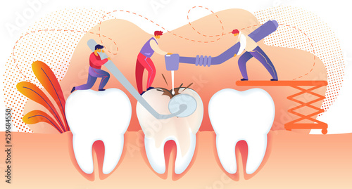 Little People Drilling Unhealthy Tooth with Caries