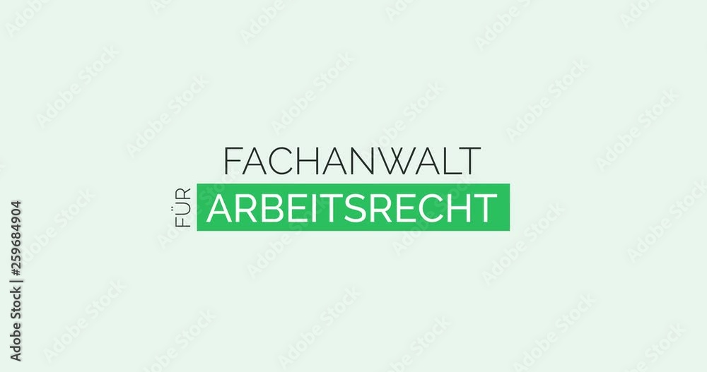 Anwalt für Arbeitsrecht. Moderne Animation, die die Leistungen einer Kanzlei zeigt. Farben: Mint Grün/Weiß