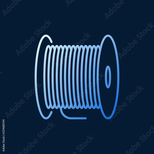 Vector fiber optic cable bobbin concept blue outline icon on dark background