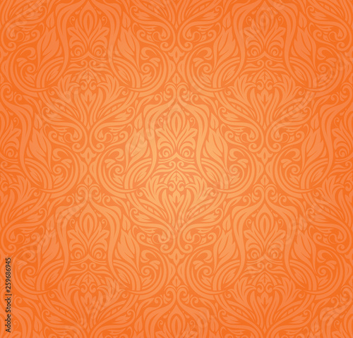 Floral Orange Retro style colorful wallpaper background