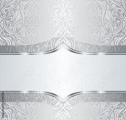 Silver shiny floral vintage pattern wallpaper background design
