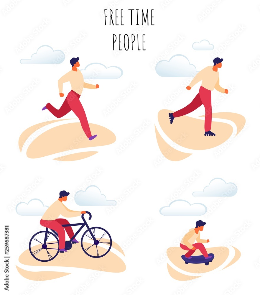 Flat Vector Illustration Free Time Happy People.