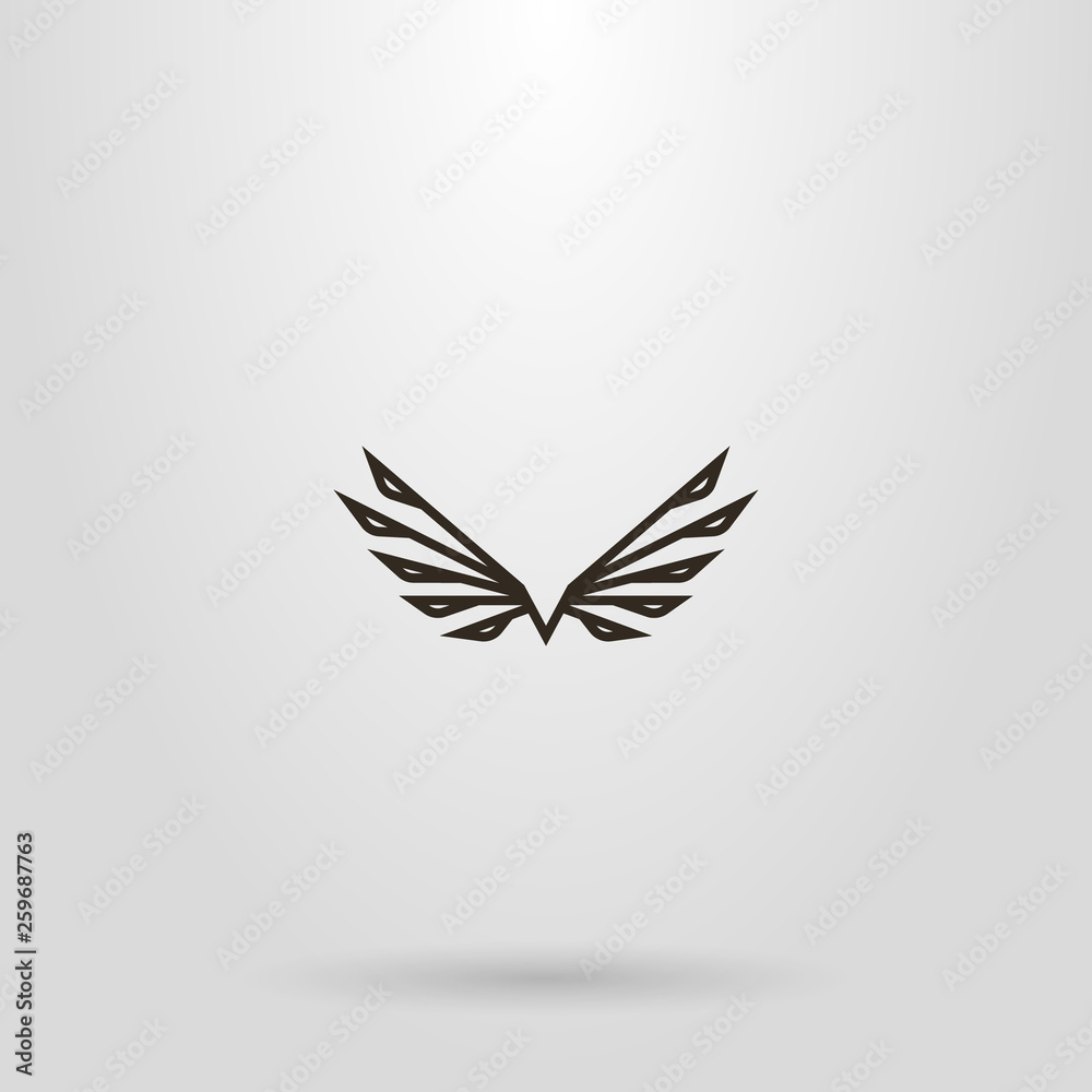 black and white simple line art abstract vector logo of flying bird 