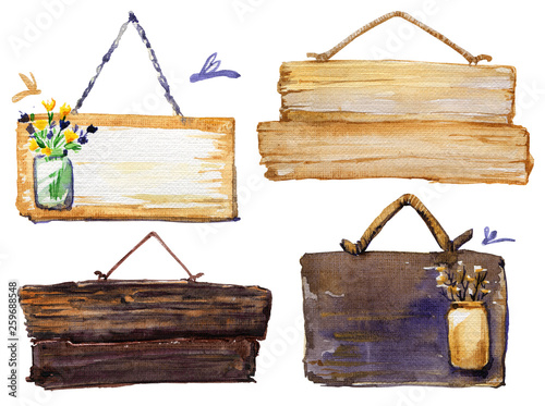 Wooden Tablet watercolor illustration isolated beige