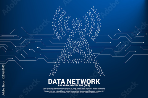 Vector antenna tower icon dot connect line circuit board style mobile data icon. Concept for data transfer of mobile and wi-fi data network.