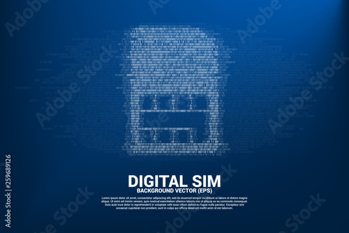 sim card icon with one and zero binary code digit matrix style. Concept for digital sim card technology and network.