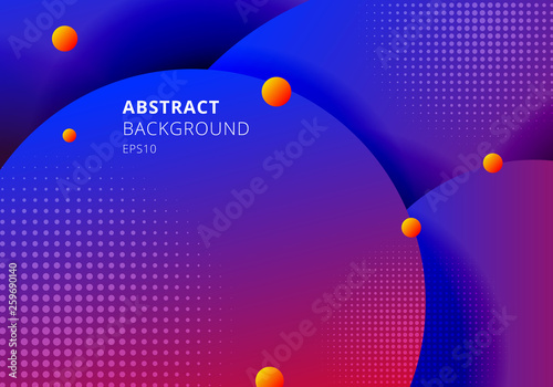 Abstract 3D liquid fluid circles blue and red vibrant color beautiful background with halftone texture