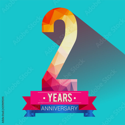 2 Years Anniversary logo. with colorful polygonal design elements.