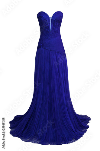 Stampa su tela Luxury evening dark blue dress with crystals, sequins and payets isolated on whi