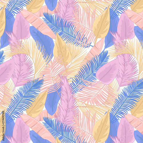 Palm leaves seamless pattern. Tropical leaves seamless background.