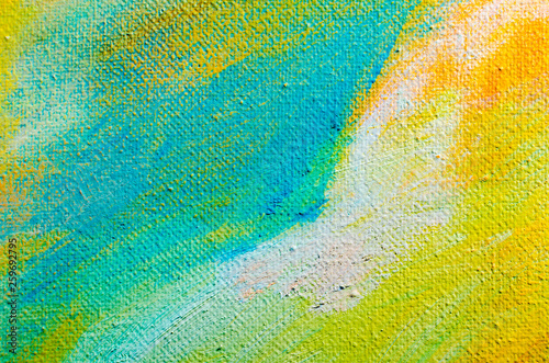 Abstract colorful oil painting on canvas. Oil paint texture. Multi colored wallpaper. Macro close up acrylic background. Modern art, cover design concept. Soft gradient. Horizontal fragment.