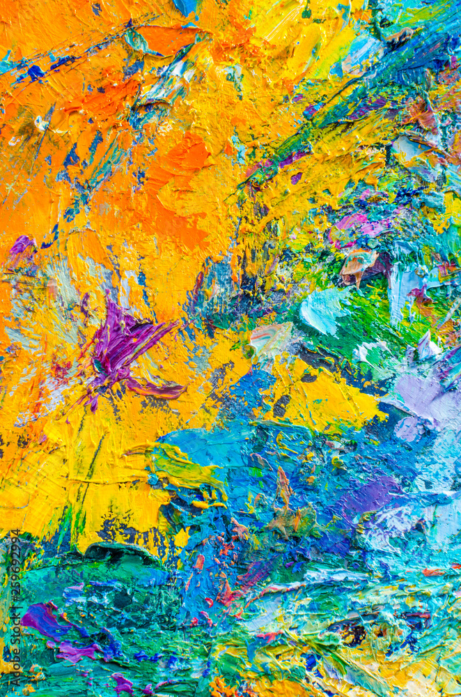Abstract colorful oil painting on canvas. Oil paint texture with brush and  palette knife strokes. Multi colored wallpaper. Macro close up acrylic  background. Modern art concept. Vertical fragment. Stock Illustration |  Adobe