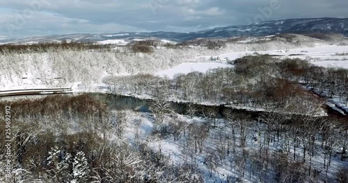 Aerial view of snow covered landscape