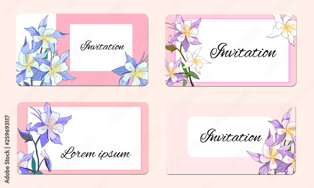 Spring card with delicate flowers. Vector illustration of pink and white flowers.