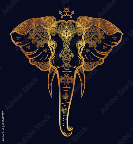 Decorative elephant with beautiful ornaments.