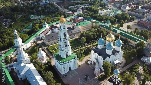 Panoramic view of unique monastery complex of Trinity Lavra of St. Sergius in sunny day, Sergiev Posad, Moscow region, Russia photo