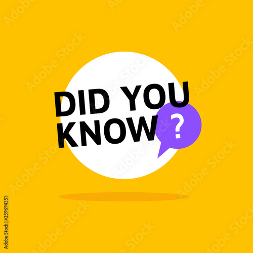 Did you know vector round label design. Circle banner element. White bubble with typography for post or article about interesting facts or life hacks. Label for blog, social media.