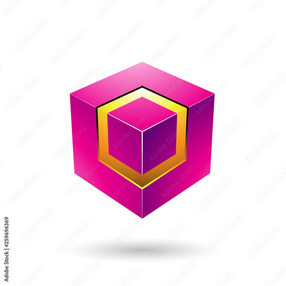 Magenta Bold Cube with Glowing Core Vector Illustration Magenta Bold Cube with Glowing Core Vector Illustration