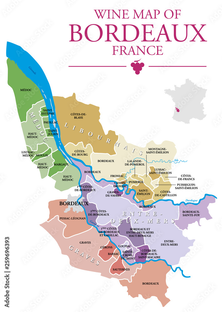 Wine map of Bordeaux