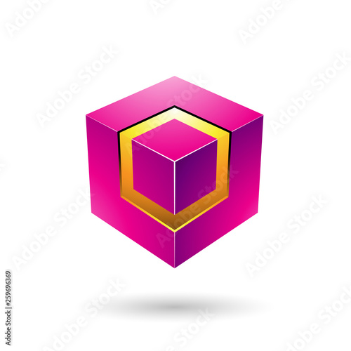 Magenta Bold Cube with Glowing Core Vector Illustration
