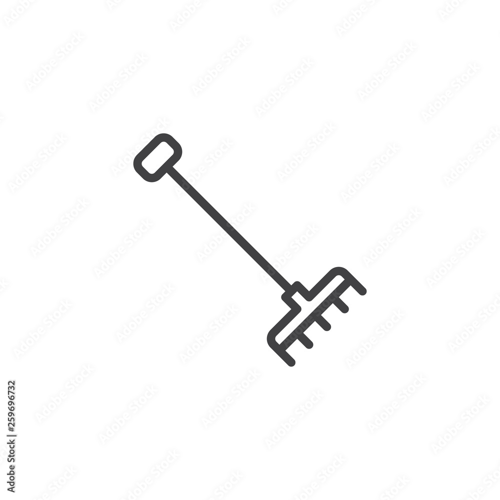Garden rake line icon. linear style sign for mobile concept and web design. Cultivating rake outline vector icon. Agriculture, farming symbol, logo illustration. Pixel perfect vector graphics Garden rake line icon. linear style sign for mobile concept and web design. Cultivating rake outline vector icon. Agriculture, farming symbol, logo illustration. Pixel perfect vector graphics