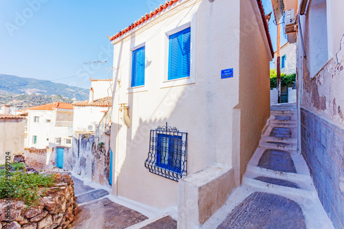 Fototapeta Naklejka Na Ścianę i Meble -  Beautiful street in old greece town, Crete island, Greece. Summer landscape