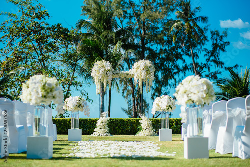Romantic wedding ceremony on the lawn Sea view.