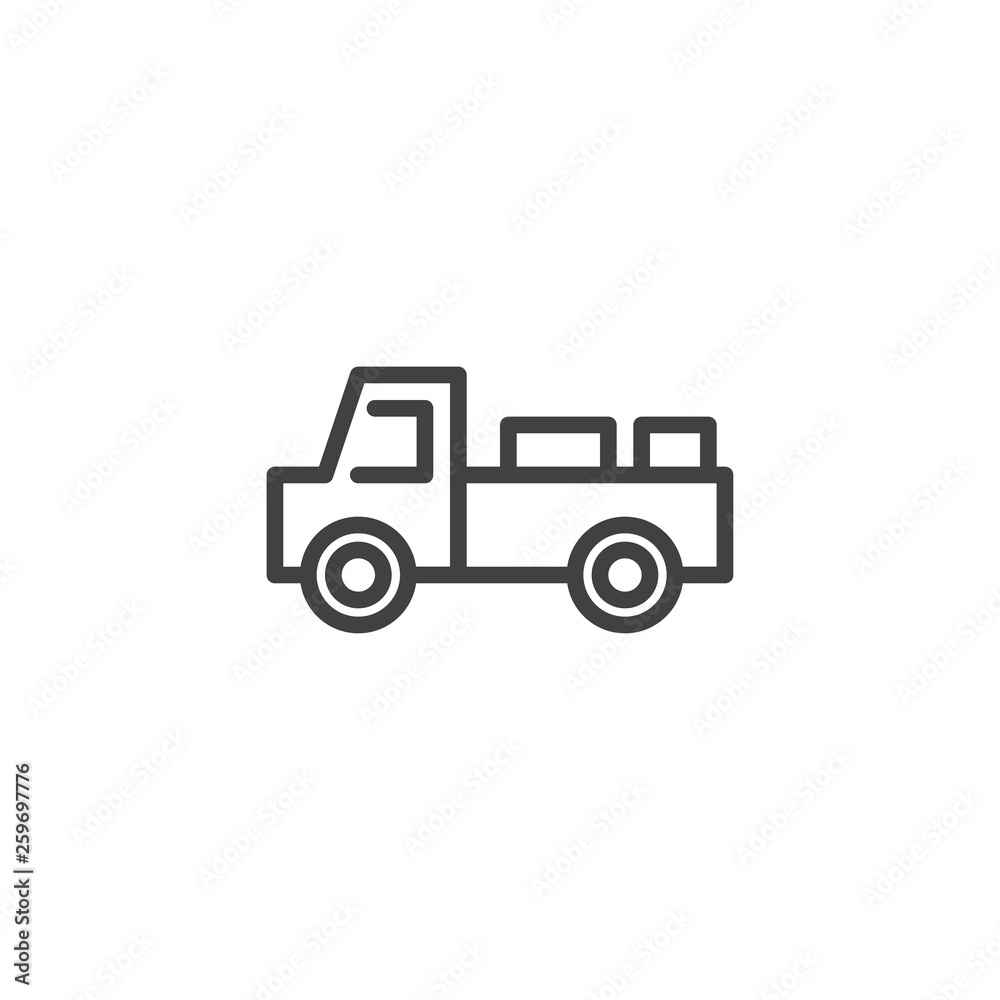 Milk delivery truck line icon. linear style sign for mobile concept and web design. Farm truck outline vector icon. Agriculture symbol, logo illustration. Pixel perfect vector graphics