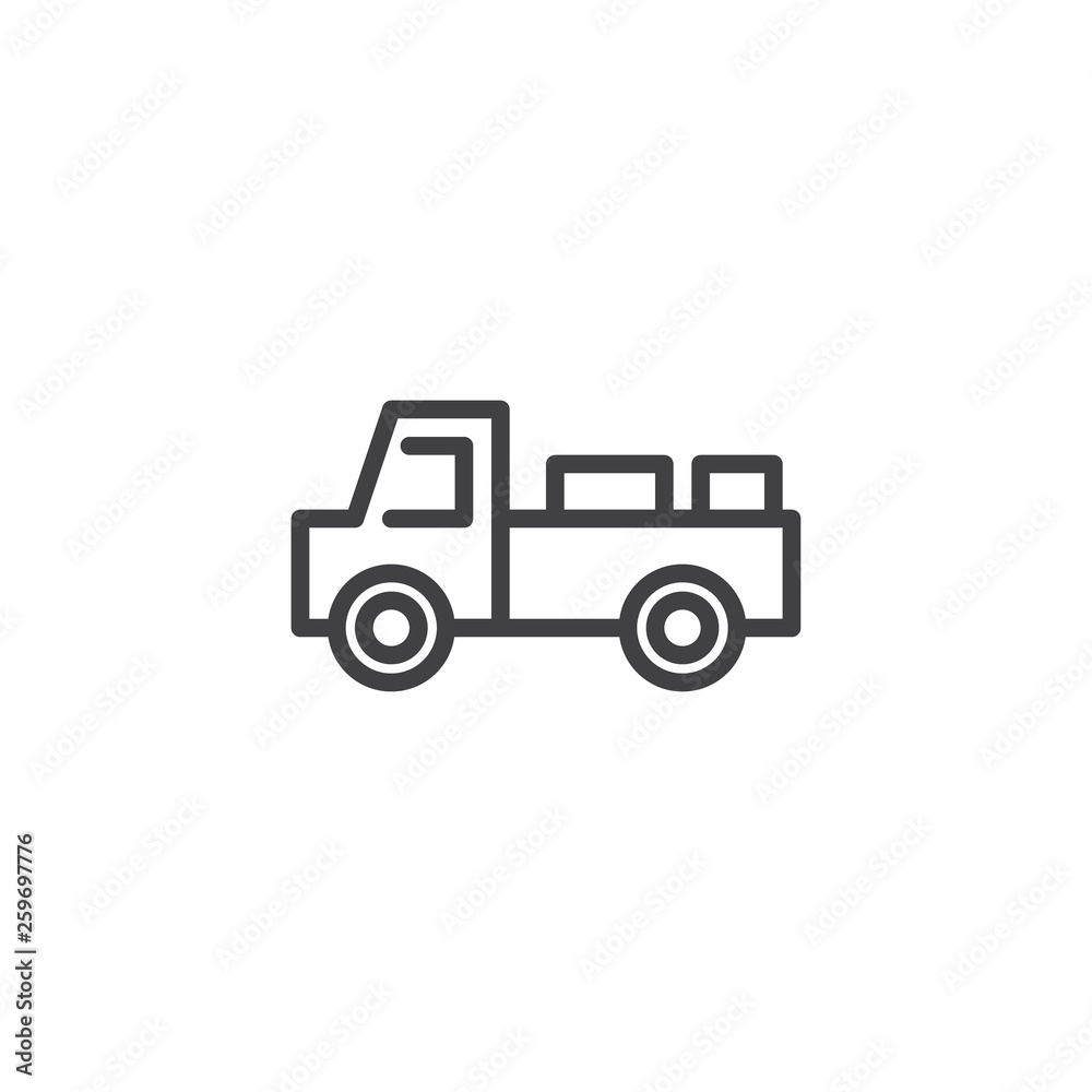 Milk delivery truck line icon. linear style sign for mobile concept and web design. Farm truck outline vector icon. Agriculture symbol, logo illustration. Pixel perfect vector graphics Milk delivery truck line icon. linear style sign for mobile concept and web design. Farm truck outline vector icon. Agriculture symbol, logo illustration. Pixel perfect vector graphics