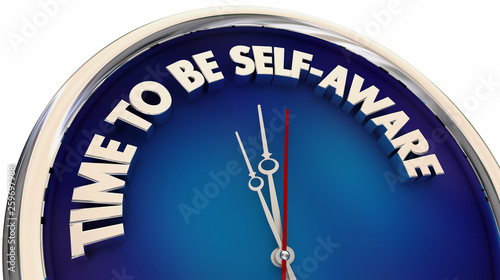 Time to Be Self Aware Knowledge Clock Words 3d Illustration photo