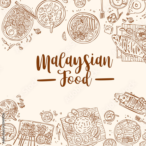 Hand drawn Malaysian food doodles, Vector