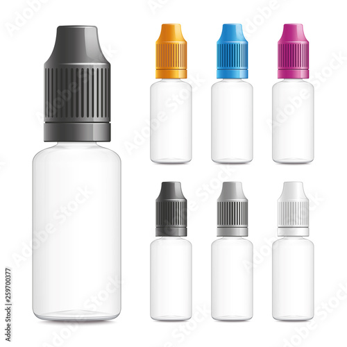 Realistic vector illustration of empty plastic bottles for e-liquid