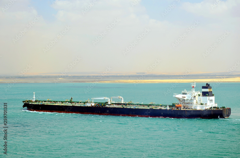 Oil tanker transiting Suez Canal.