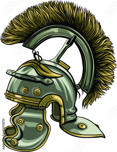 Roman centurion helmet with the crest vector format.  Detailed, hand drawn roman ancient helmet with black outline.