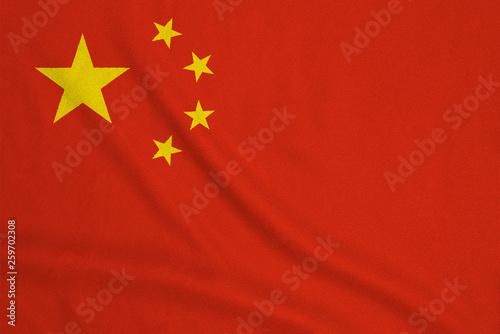 Flag of the China from the factory knitted fabric. Backgrounds and Textures