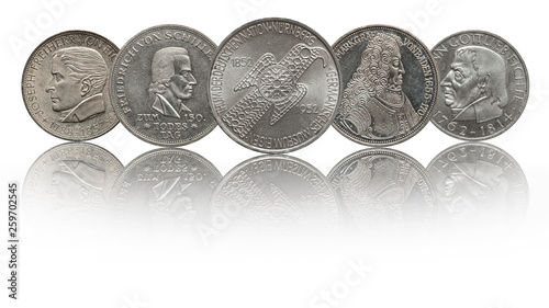 Germany 5 mark silver commemorative coins, Schiller, Margrave of Baden, Eichendorff and Fichte photo