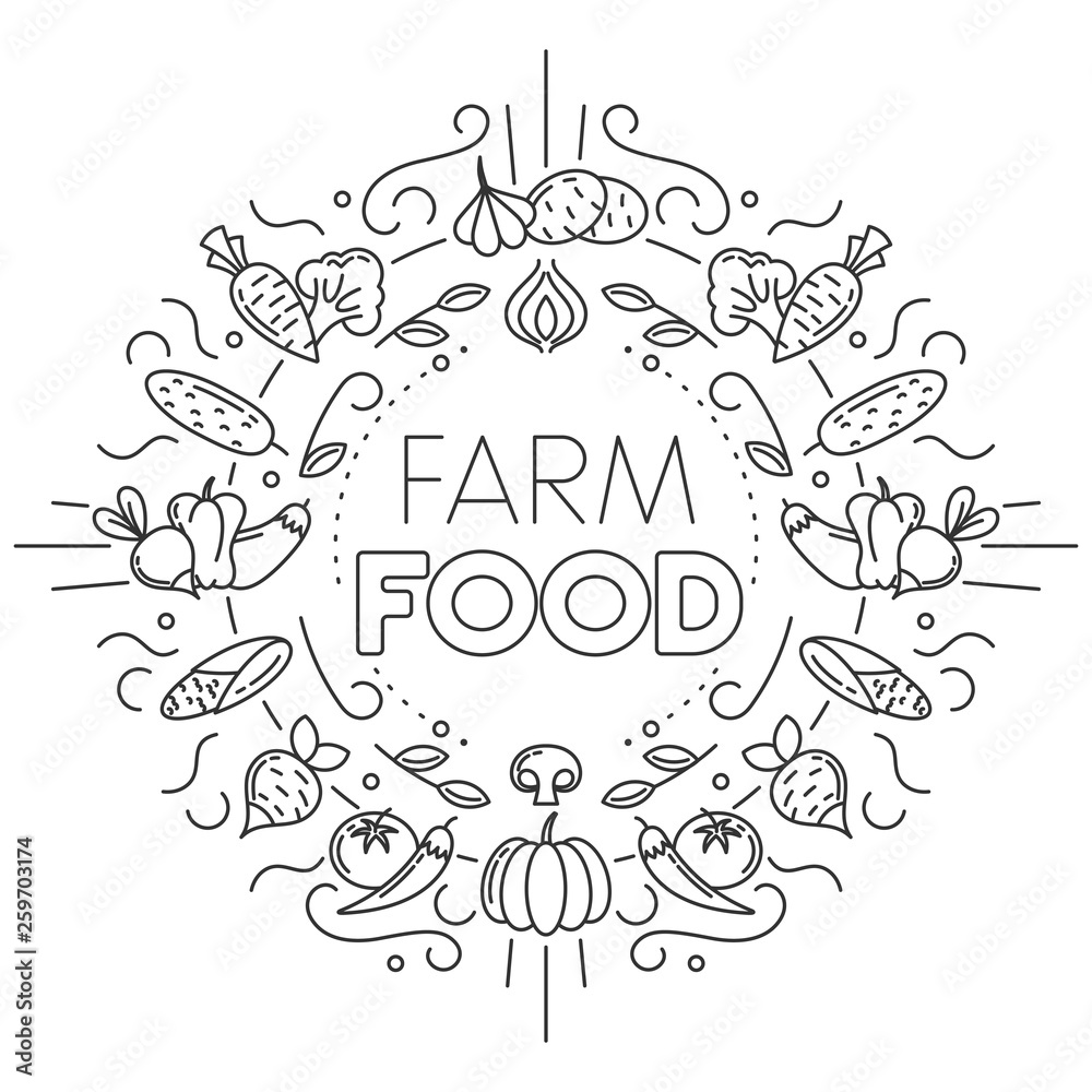 Farm food. Set of different vegetables icons on white background. Stock vector illustration. Farm food. Set of different vegetables icons on white background. Stock vector illustration.