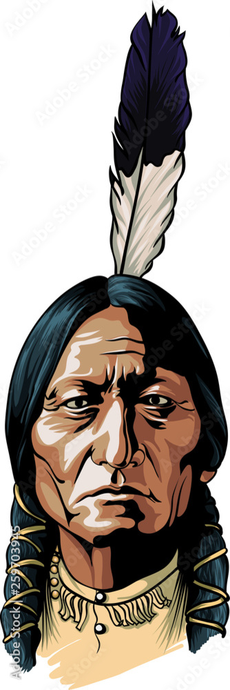 Hand drawn vector sitting bull portrait native american chief Stock Vector  | Adobe Stock
