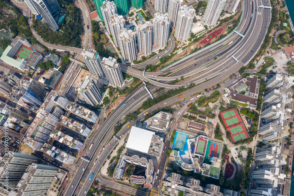 Fototapeta premium Widok z góry na miasto Hongkong