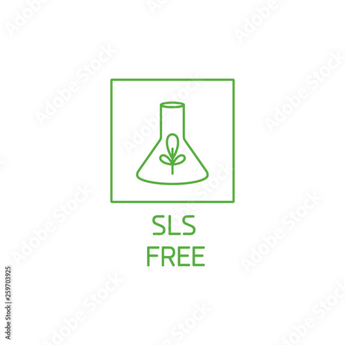 Vector logo, badge and icon for natural and organic products. Sls free sign design. Symbol of healthy product.