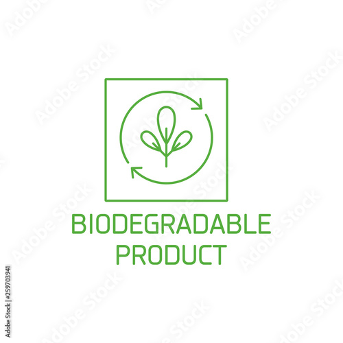 Vector logo, badge and icon for natural and organic products. Biodegradable product sign design. Symbol of healthy product.
