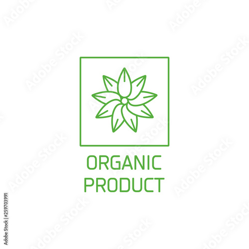 Vector logo  badge and icon for natural and organic products. Leaves in a circle. Symbol of healthy product.