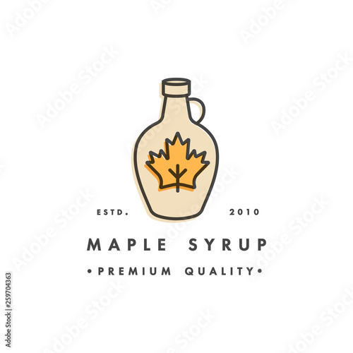 Packaging design template logo and emblem - syrup and topping - maple. Logo in trendy linear style.