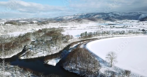 Aerial view of snow covered landscape